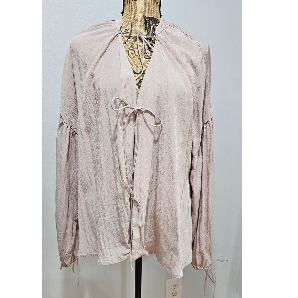 Topshop Blouse Cardigan Tie Front, Ruffle, Beige, New, Drop Sleeve , Sz 6, New - Picture 10 of 13